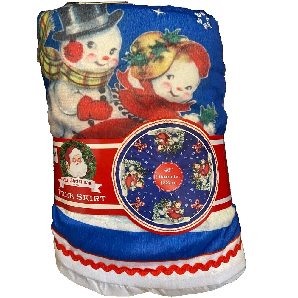 MR CHRISTMAS VINTAGE STYLE  SNOWMAN TREE SKIRT GORGEOUS 48"
